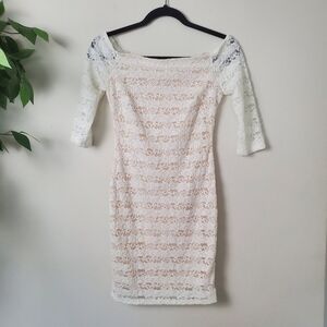 TRAC Floral Lace Dress Square Off Shoulder Neck Large